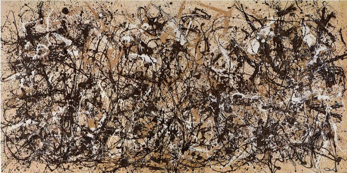 Jackson Pollock's Autumn Rhythm, 1950: skeins of black, white and tan dripped paint across a wide canvas.